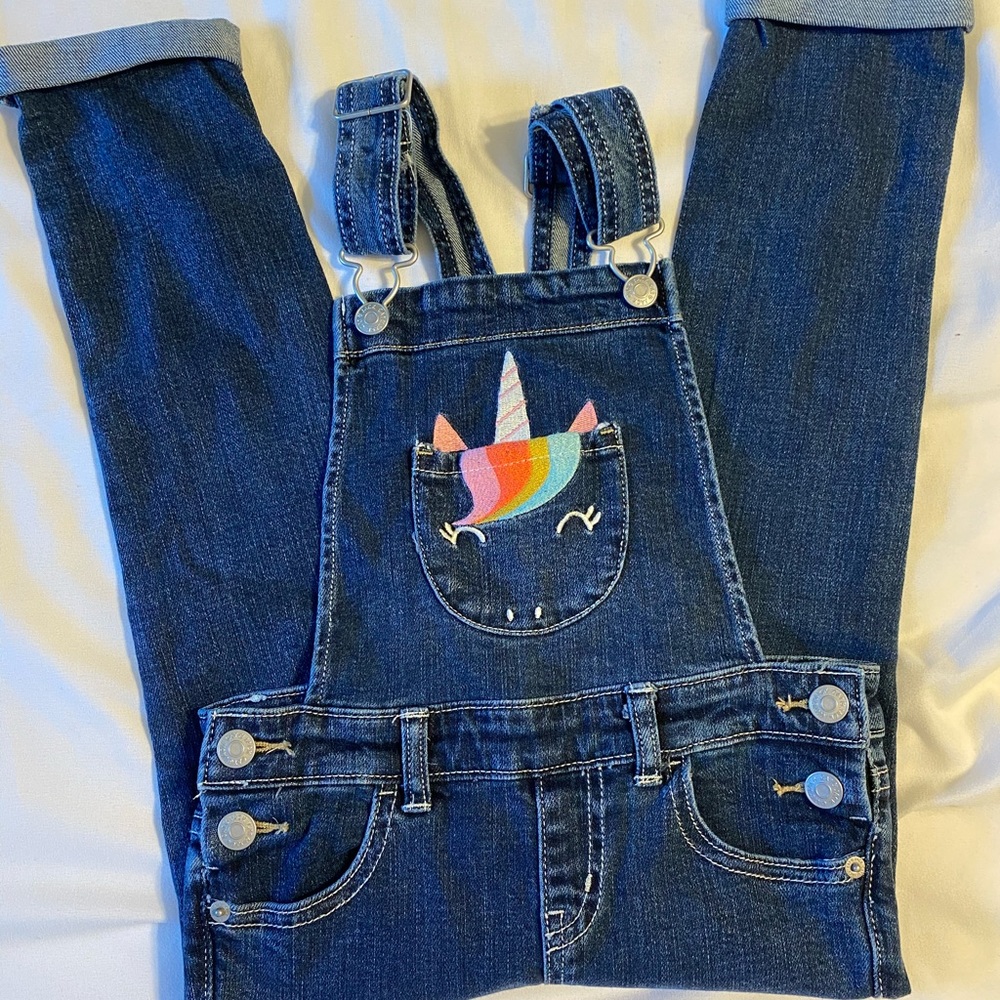 NWOT Cat & Jack Unicorn Dark Wash Overalls, XS